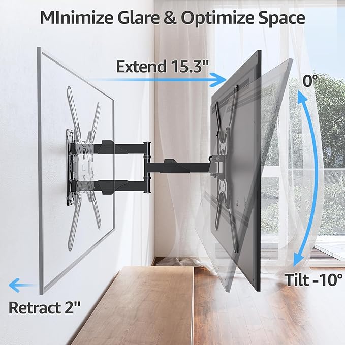 MOUNTUP TV Wall Mounts for Most 26-60 Inches TVs, Full Motion TV Bracket with Swivel and Extension, Articulating Arms, Tilt, Leveling, Single Stud Design, Max VESA 400x400mm up to 77lbs, MU0009