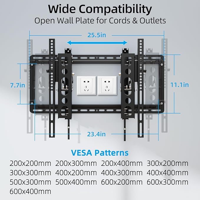 HOME VISION Ultra-Large TV Mount Bracket for 32-90 Inch TVs, Supports up to 132lbs with Sliding Design, Heavy Duty TV Wall Mount for up to 24" Studs with Swivel, Tilt, Max VESA 600x400mm, HVX601