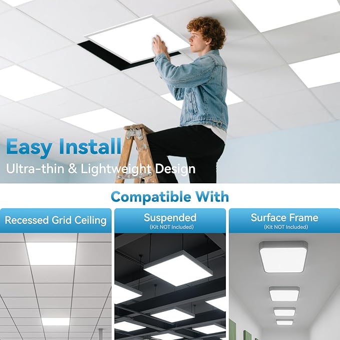 Msbfi 2x2 LED Flat Panel Light - 16 Pack Drop Office Ceiling Light 30-35-40W Adjustable, 130LM/W 3500K/4000K/5000K Selectable, 0-10V Dimmable, 100-277V for Office Ceiling Lighting Fixture ETL/DLC