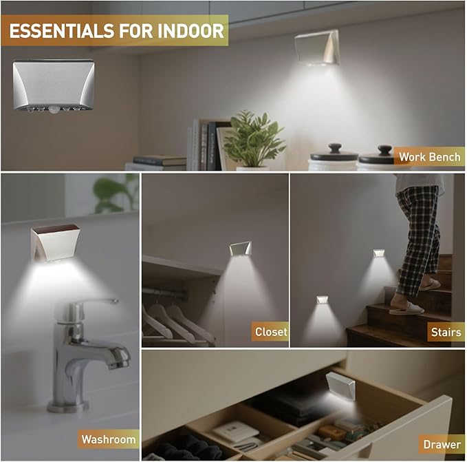 RADIXIUM Silver 2 Pack Motion Sensor Keyhole Light - Automatic on/Off Infrared LED, Suitable for Front Doors, corridors, Stairs in The Dark | 3-Way Installation（Magnetic Suction、Adhesive and Screw）