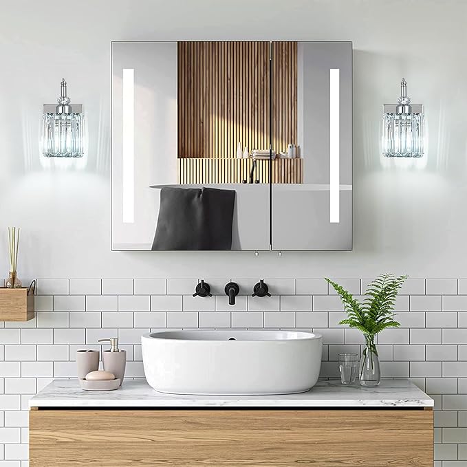 BBLLWJ Modern Wall Sconces Set of Two Chrome Wall Sconces Indoor Wall Lamp Crystal Wall Light Wall Mounted Room Sconce Wall Lighting Bathroom Vanity Light Fixtures