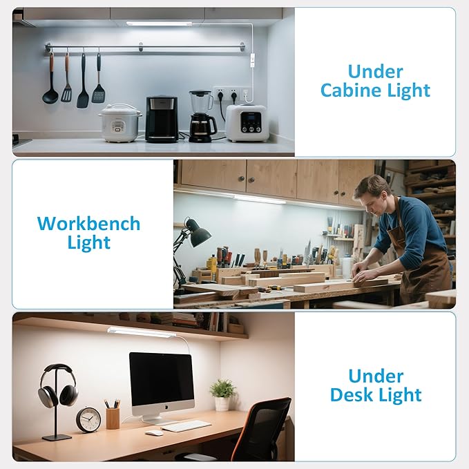 maylit Under Cabinet Lighting Plug in, 6 Pcs 14 Inch Linkable Ultra Bright LED Light Bars, Renter Friendly Lamp, Wired Indoor Lights for Kitchen Cabinet, Counter, Workbench, Desk, Shelf, Cool White