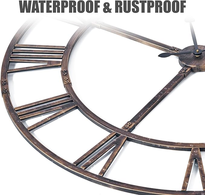 Ohweog Large Wall Clock for Living Room Decor – 60 Inch Silent Non-Ticking Modern Farmhouse Wall Clock, Oversized Decorative Metal Roman Numeral Clock (Bronze, 60 Inch)