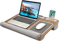 HUANUO Lap Desk - Fits up to 17 inches Laptop Desk, Built in Mouse Pad & Wrist Pad for Notebook, Laptop, Tablet, Lap Stand with Tablet, Pen & Phone Holder, Brown Woodgrain