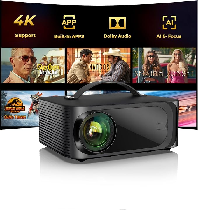 Projector-4K with WiFi and Bluetooth:[2000 ANSI/AI Auto Focus/Built-in APPs]Outdoor-Projector Smart TV OS 2.0 & DoIby, Portable Proyector Compatible with Netflix/YouTube/PrimeVideo, ONOAYO ONO3Pro 2.0