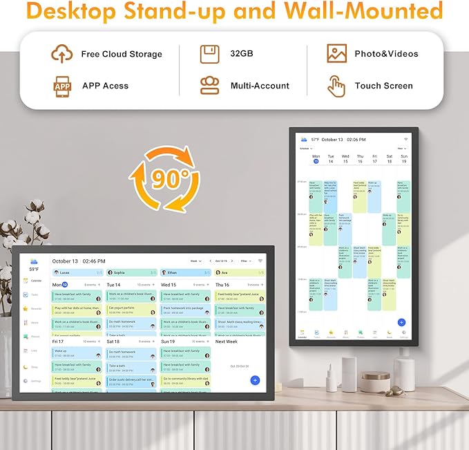 27" Digital Calendar for-Family-Schedules Wall-Planner - Smart Interactive Touchscreen Electronic Calendar, Seamless Scheduling, Star Rewards, Sync Online Calendar Via App, Wall Mount, Gifts for Mom