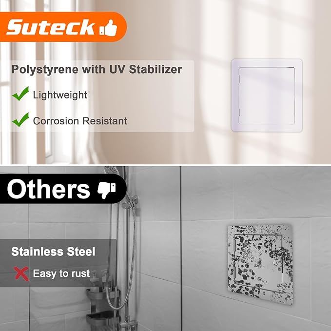 Suteck Plastic Access Panel for Drywall Ceiling 6 x 6 Inch Reinforced Plumbing Wall Access Doors Removable Hinged White