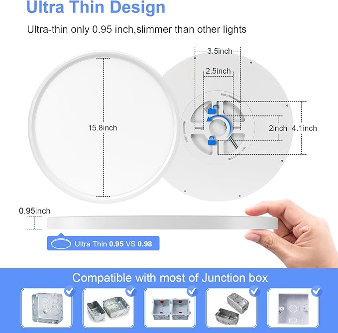 hunhun 2 Pack 16 Inch Dimmable LED Flush Mount Ceiling Light 4800LM Round Light Fixture 5 Color Temperature Selectable Super Slim Large Flat Ceiling Lamp for Living Dining Room White