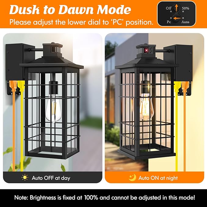 18inch Large Motion Sensor Porch Lights with GFCI Outlets, Dusk to Dawn Black Outdoor Wall Light Fixtures, 3 Modes Exterior Lighting Fixture Waterproof Outside Wall Lantern Sconce for House, 2-Pack