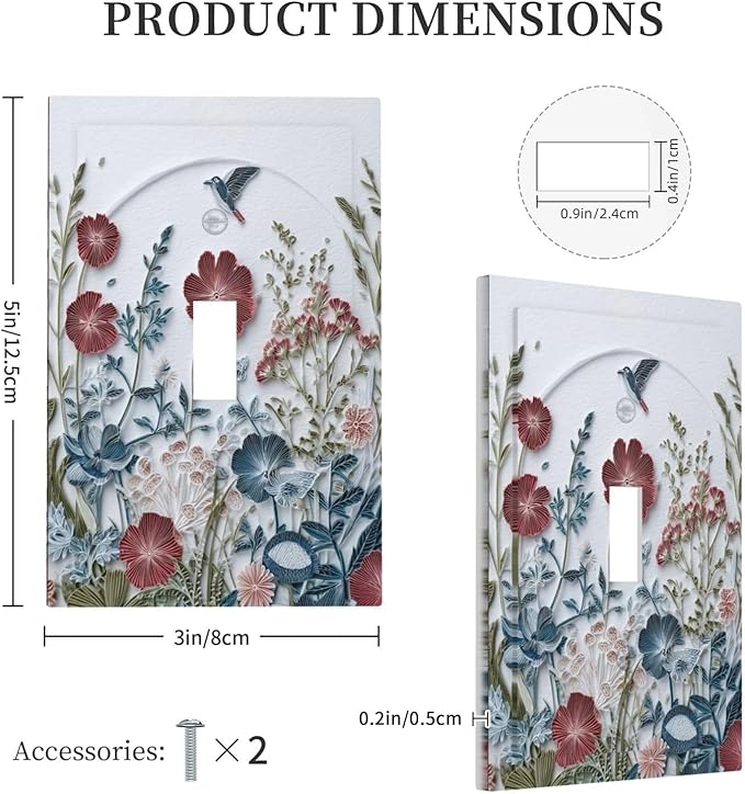 Bvtewkhz Wildflowers Flowers Floral Plants 1 Gang Single Toggle Wall Plate Cover Decorative Light Switch Covers Electrical Faceplate Switch Plates for Bathroom Kitchen Home