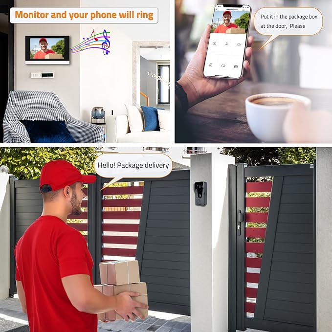 Wireless IP Video Doorbell Intercom System, WiFi 7 Inch Monitor with Metal HD Door Camera (Wired Power), Video Intercom with 32G Card Record, APP Remote 2-Way Audio, Unlock for Home Security System