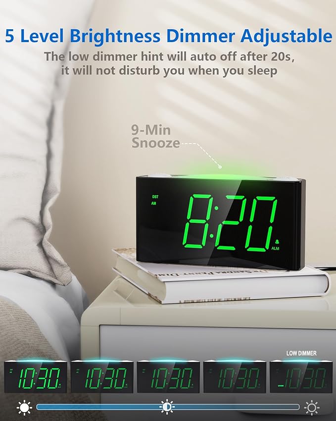 Digital Alarm Clock for Bedroom - 7 Color Night Light, USB and Type-C Charger,7.5" Large Number Screen & Dimmer,12/24H,Battery Backup,Easy Loud Electric Alarm Clock for Heavy Sleeper,Boy&Girl Kid Teen