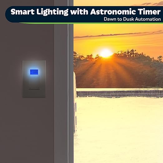 TOPGREENER Digital Astronomic Timer Switch, 7-Day Programmable Sunrise Sunset Timer for Lights, Fans, & Motors, Single-Pole or 3-Way, Neutral Wire Required, UL Listed, TGT01-HN-NK, Nickel