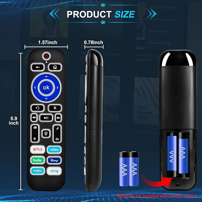 2 Pack Backlit Remote Control Only for Roku TV, Fit for TCL/Onn/Hisense/Element/Sharp/Philips/Westinghouse/Insignia/JVC/RCA/Hitachi/Sanyo Roku Series TVs (Not for Roku Stick and Box)-Black