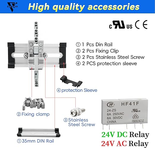 UL Listed 2Pcs Electromagnetic Relay for PLC;24V Relay Din Rail; 24VDC and 24VAC Both; SPDT with Push in Socket 6A 250VAC No Screw