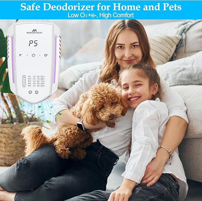 Morrerfresh Ozone Odor Eliminator for Strong Odor 99% Cat Litter Deodorizer Dog Poof Odor Removal Air Ionizers for Home Portable Air Purifier for Pets Toilet Wardrobe Shoe Garage Room Cabinet White