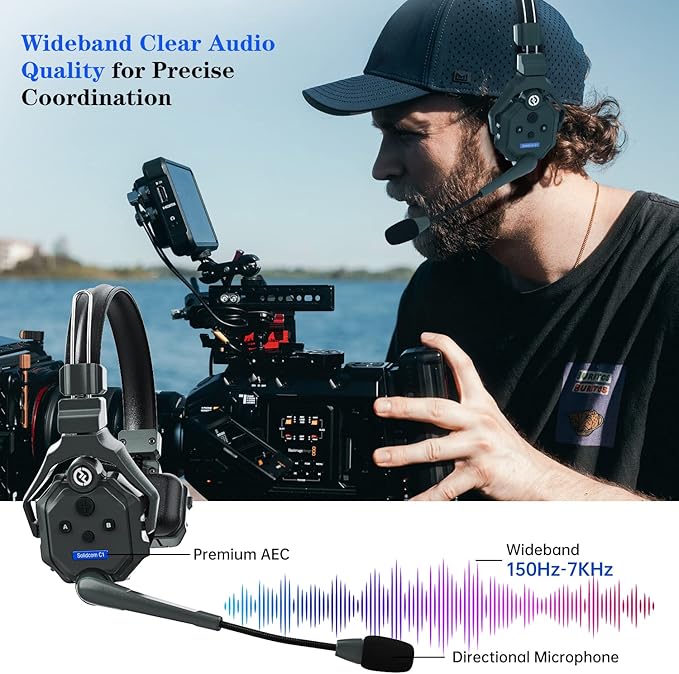 Hollyland Solidcom C1 Wireless Headset Intercom System 6-Person Full Duplex 1000ft Team Communication Group Talk Single-Ear Headset with 1 Master & 5 Remote Headsets