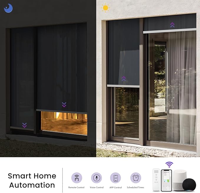 Astomi Motorized Roller Shades for Windows, Blackout Automatic Blinds, Smart Blinds, Voice Control, Work with Alexa, Google, Custom Size,Vinyl-Classic Black