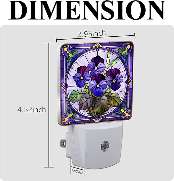 PODMemory Violet Stained Glass Night Lights Plug into Wall for Room, Violet Night Light LED for Bedroom