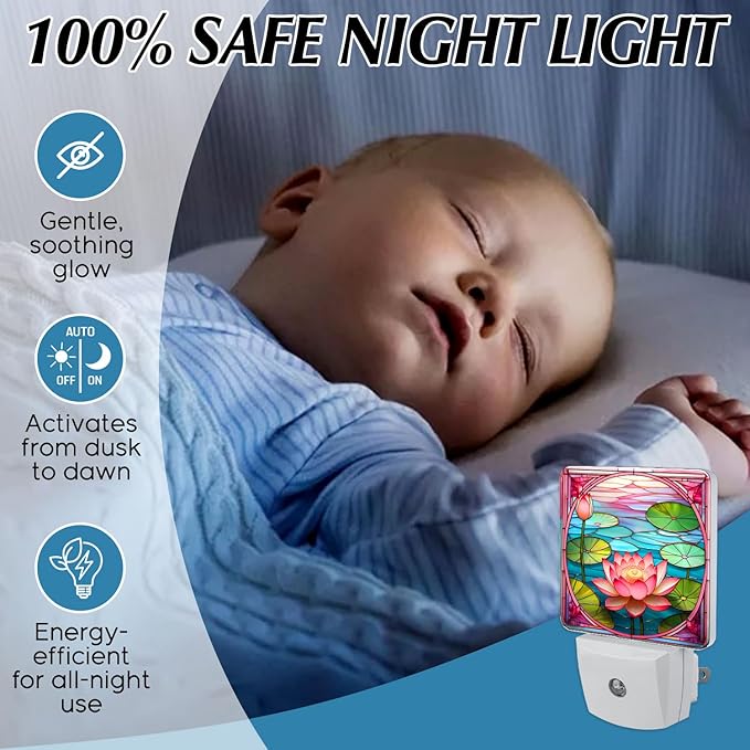 PODMemory Lotus Stained Glass Night Lights Plug into Wall for Room, Lotus Night Light LED for Bedroom