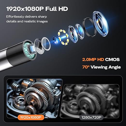Two-Way Articulating Borescope Camera with Light: Industrial Endoscope Inspection Snake Camera - Flexible Bore Scope Cam with 0.33in Articulated Probe for Mechanic Automotive Engine Wall - 5.5FT