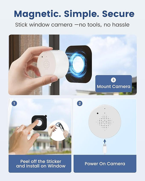 AKINGUAR 3MP 2K Window Camera, 2.4GHz WiFi Indoor Camera for Home Security, with Full-Color Night Vision, Person & Motion Detection, 2 Way Audio, 24/7 Recording, Easy Set Up, 2 Packs