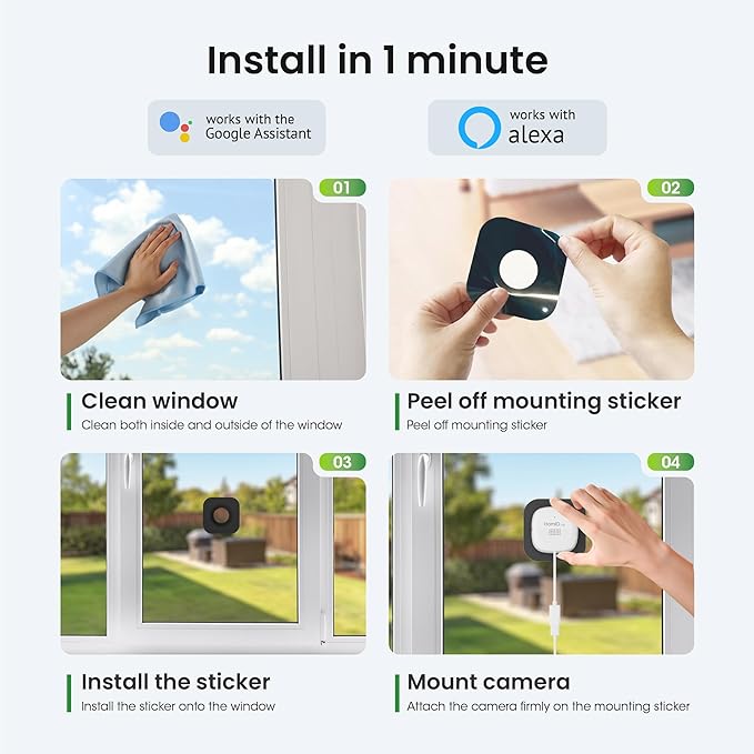 HOMIQ LIFE Window Security Camera 2K, Indoor WiFi Cameras 2.4GHz/5GHz, 2 Pack with Colorvue AI Color Night Vision, Person Detection with Auto-Focus, 24/7 Recording Compatible with Alexa & Google Home