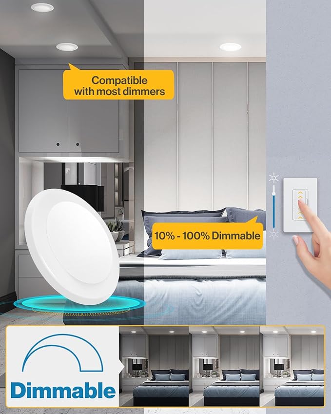 Sunco 96 Pack LED Disc Lights Ceiling 6 Inch, Flush Mount Disk Light, Recessed Can Lighting, 1050 LM, 15W (75W Equivalent), 6000K Daylight Deluxe, Dimmable, Damp Rated ETL.
