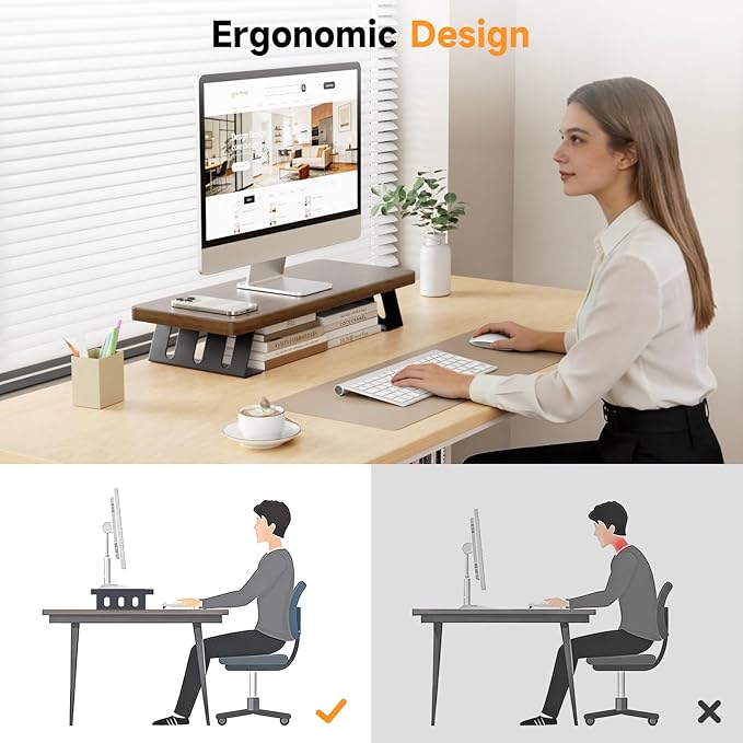 NestNeat Monitor Stand - 24 Inch Wood Monitor Stand Riser, 220 Pounds Load Capacity Desk Monitor Riser for Laptop/PC/Printer, Desktop Stands Organizer for Home Office