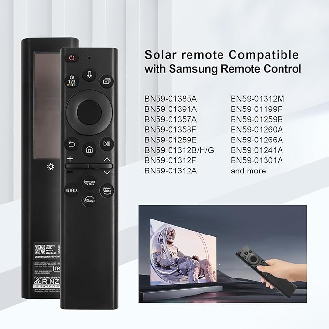 BN59-01385A Solar Voice Replacement Remote Control for Samsung Remote Control for Smart TV, Rechargeable SolarCell Control for Samsung Smart TVs Neo QLED,The Frame,Crystal Smart TVs