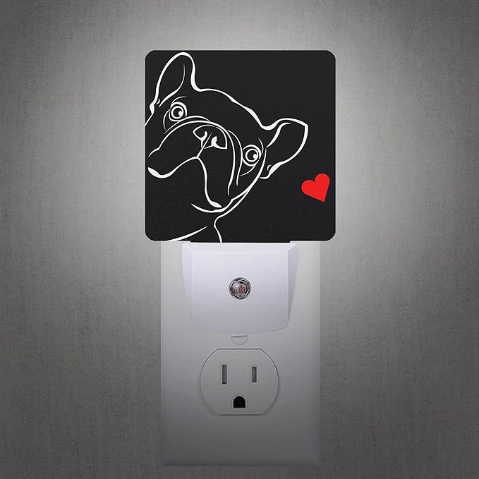 Smoaffly French Bulldog Dog red Heart Night Light Plug-in LED Nightlights Auto Sensor Night Lamp Dusk-to-Dawn Lamp Home Decor for Nursery Children Girls Boys