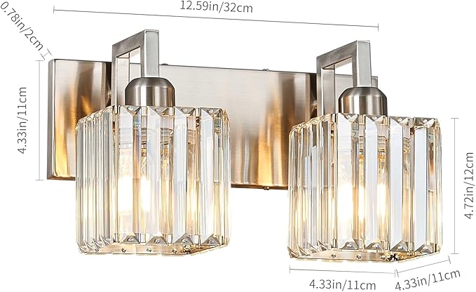 FDPBY Modern Bathroom Vanity Light 2-Lights Brushed Nickel Vanity Light Crystal Wall Light Bathroom Light Fixtures