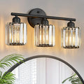 FDPBY Modern 3 Light Crystal Vanity Light, Black Vertical Bathroom Light Fixture Over Mirror for Dressing Table Sink, Compatible with Dimmable Bulbs (Bulbs Not Included)