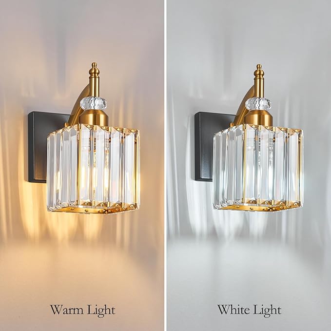 BBLLWJ Modern Wall Sconces Set of Two Black Gold Indoor Wall Mounted Room Sconce Crystal Wall Lighting Bathroom Vanity Light Fixtures