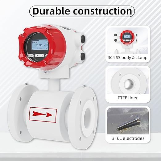 Electromagnetic Flow Meter,High-Precision Industrial Flowmeter Digital Display IP65 Protection 4-20mA Output Pipe Sensor for Wastewater, Sewage, and Seawater（DN125)