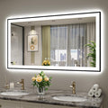 YEELAIT 55x30 Inch LED Bathroom Mirror with Lights (Front Lit and Backlit) Black Framed Lighted Vanity Mirror for Bathroom Wall Dimmable Anti-Fog Memory Tempered Glass Horizontal/Vertical