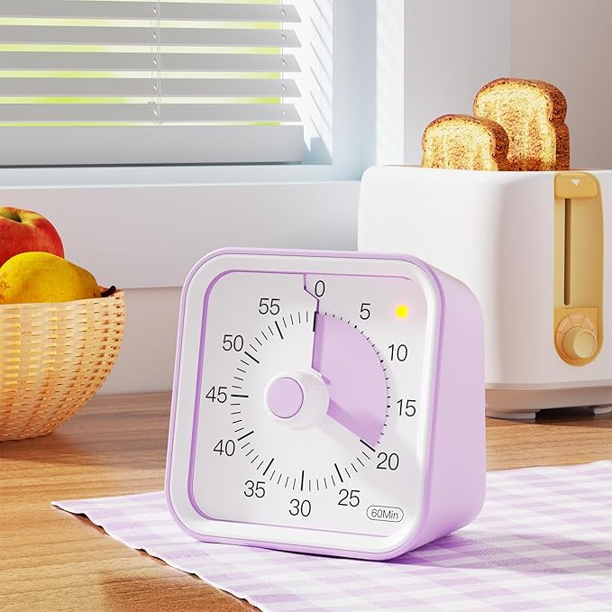 InfPokid Visual Timer for Kids with Pause Function, 60 Minute Countdown Timer for Kids Desk Study, Teaching, Kitchen Cooking, Office Meetings, Time Management for ADHD (Purple)
