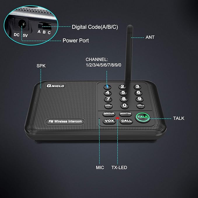 Intercoms Wireless for Home, 5280 Feet Long Range House Intercom System, 10 Channels Intercoms System for Business, Room to Room Intercom System for Elderly, 2 Way Audio Intercom for Office/Classroom