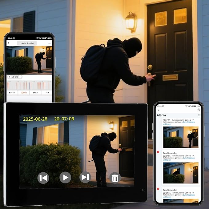 KeonBell Video Door intercom 2-Wired, doorbell withCamera, Full HD Camera, Door intercomSupports Password, 7" WiFi Monitor andTuya APP, 2-Way Audio, Unlock for HomSecurity System