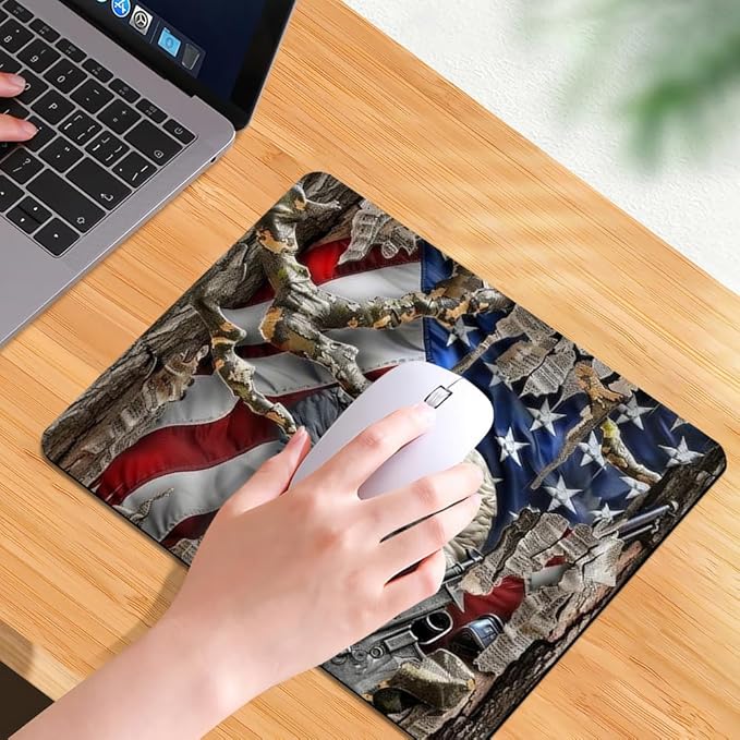 American Flag Eagle rip Oak camo Square Mouse pad, Texture, Waterproof, Anti Slip Rubber Base, Computer Mouse pad, Laptop Mouse pad