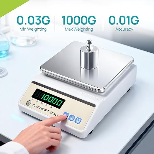 LICHEN Lab Analytical Balance 1000g x 0.01g with LED Display, High Precision Lab Scale with g/ct/oz/lb Units-Laboratory Scientific Scale for Kitchen,Pharmacy,Jewelry(No Test Weight)