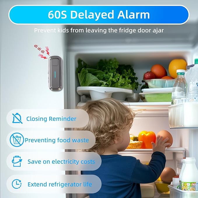 Daytech Freezer Door Alarm with Delay 1/2/3/4 mins Reminder When Left Open Fridge Alarm 0 to 120 dB Refrigerator Door ajar Alert for Home Garage Basement(1 Pack Gray)