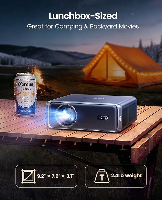 [Built-in Official App/4K Support/Compact]Smart-Projector with WiFi6 and Bluetooth, Outdoor Movie Projector & DoIby , Compatible w/ Netflix/YouTube/PrimeVideo, AI Auto Focus, Portable Home Proyector
