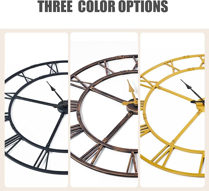 Ohweog Large Wall Clock for Living Room Decor – 60 Inch Silent Non-Ticking Modern Farmhouse Wall Clock, Oversized Decorative Metal Roman Numeral Clock (Bronze, 60 Inch)