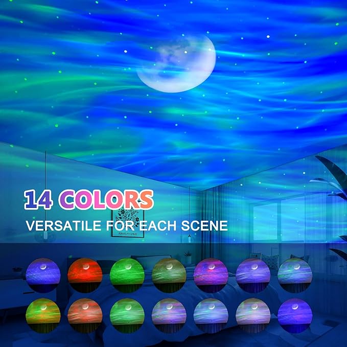 ELITUN Star and Aurora Night Light, Dual Effect Moon Galaxy Projector for Bedroom, 14 Colors with White Noise, Timer & Remote Control, Gifts for Girls, Boys, Adults, Christmas, Birthday