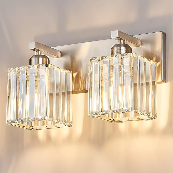 FDPBY Modern Vanity Light 2-Lights Brushed Nickel Vanity Light Crystal Bathroom Wall Light Bathroom Light Fixtures