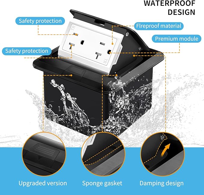 Vagueior Recessed Floor Electrical Outlet Kit,Waterproof Electrical Outlet Covcer Box,Hidden 20A Tamper-Resistant Receptacle Outlet with Slow Elastic Damping，ETL Certified,Black(2 Pack)