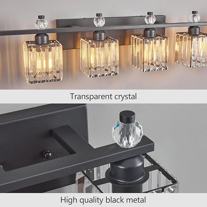 FDPBY Vanity Lights 6-Light Modern Crystal Vanity Light Sand Black Bathroom Light Fixtures Over Mirror Crystal Bathroom Vanity Lighting Fixtures