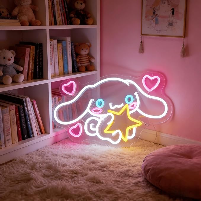 THIIXDAI Cinnamoroll Neon Sign for Room Decor, USB Powered LED Lights with Dimmable, Japanese Cartoon Dog Neon Signs, Cute Night Light Gifts for Children (15"L x 9.61"W)