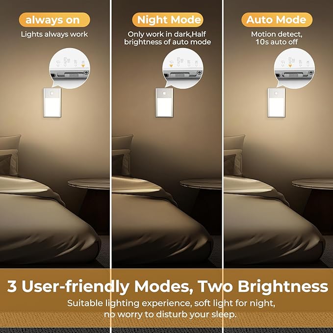 VST Motion Sensor Step Night Light, Rechargeable Battery Powered Stair Lights with Magnetic Suck Installation for Indoor Bedroom Hallway Nursery Kids Room (2.68 inch 3000K 3Pack Silver)